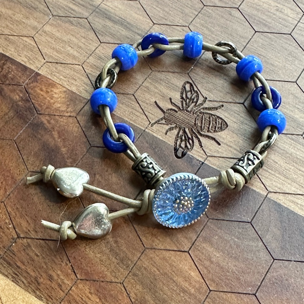 Leather blue wrap bracelet